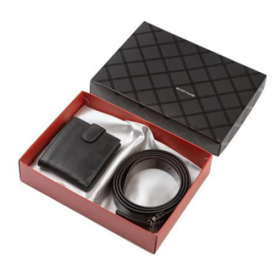 Мъжки комплект портфейл и колан от естествена кожа 100 см. SILVER FLAME на супер цена от Neostyle.bg
